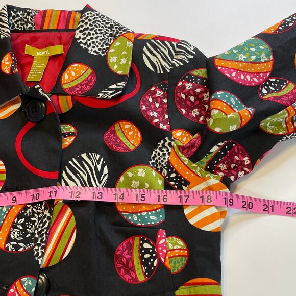 Acorn Black Colorful Fun Mixed Print Ball Shapes Long Sleeve Lined Jacket M - Picture 12 of 13